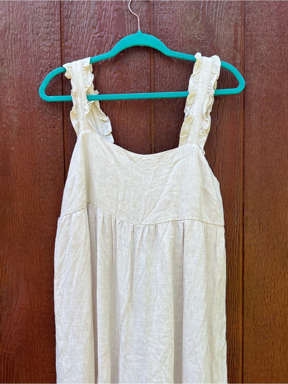 Mod On Trend Linen Wide Leg Overalls Ruffle Strap Boho Cottagecore Pockets Large - Picture 4 of 10